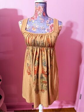Press Apparel Vintage Graphic Ruched Mini Dress Square Neck - Best fits XS/S